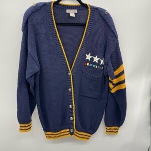 Y2K VINTAGE LINDSEY BLAKE M Military naval nautical yellow woman cardigan